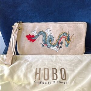 Hobo Offwhite Wristlet with Dragon Embroidery